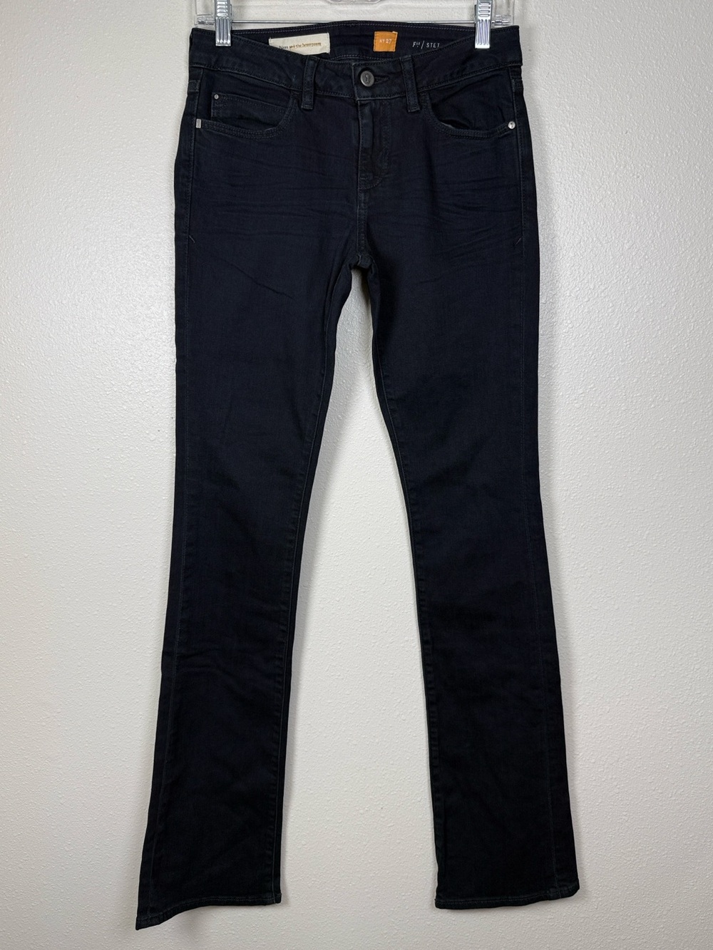 Pilcro Stet Jeans 27 x 34 Black Bootcut Stretch Anthropologie Low Rise Tall Long